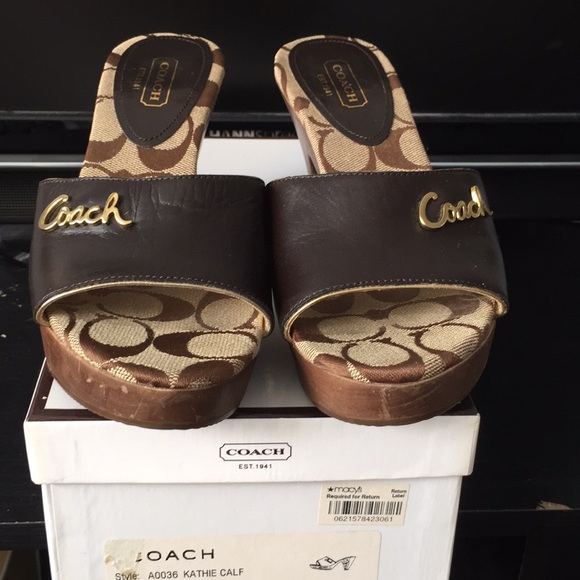 Authentic coach wooden heeled mules brown/tan - Picture 5 of 5